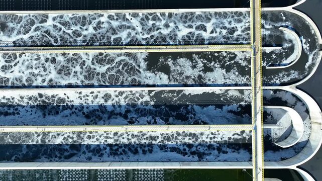 Wastewater treatment plant aeration basins, industrial water treatment process, environmental engineering infrastructure
