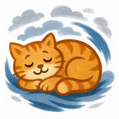 Sleeping ginger cat in blanket brushstroke illustration