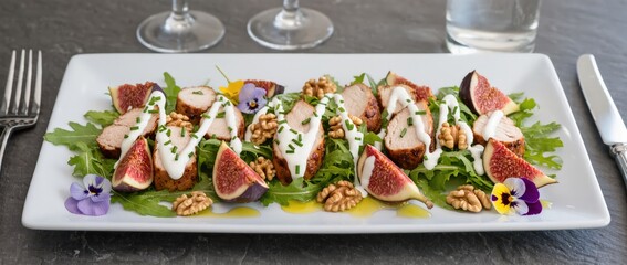 salad with chicken, figs, and creamy yogurt dressing