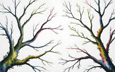 Obraz premium Watercolor Tree Branches on White Background Painting Design