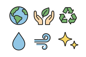 Obraz premium Colorful symbols for ecology, nature, recycling, water, and clean energy concepts