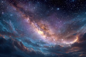 Obraz premium Galactic expanse above dark clouds offers a breathtaking display of celestial wonder