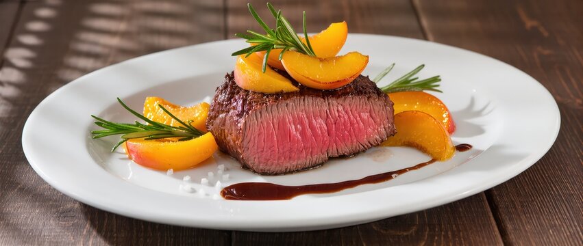 beef with caramelized peaches and rosemary