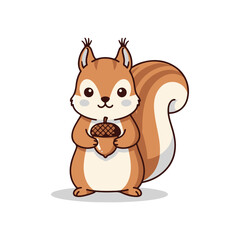 Fototapeta premium PriCute Kawaii Squirrel with Fluffy Tail and Acorn Design