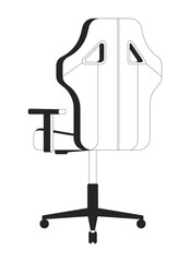 Ergonomic gaming office chair 2D line object. Comfortable furniture. Adjustable seat, swivel chair with padded cushion isolated clipart vector ink outline item. Monochrome spot illustration