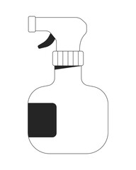 Spray bottle with nozzle and trigger 2D line object. Cleaning, gardening tool. Water sprayer. Home cleaner. Plastic disinfectant isolated clipart vector ink outline item. Monochrome spot illustration