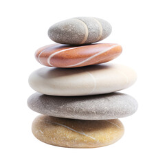 Smooth Pebble Stones Stacked for Balance PNG on Transparent Background.