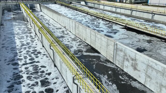 Wastewater treatment plant aeration basins, industrial water treatment process, environmental engineering infrastructure