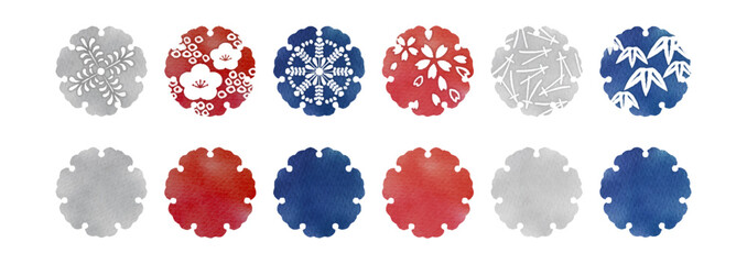 雪輪 Japanese Modern  stamp Watercolor Round Frame Set