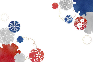 雪輪 Japanese Modern Watercolor Round Frame Set