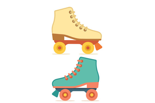 Classic quad roller skates in beige and teal colors representing 1970s and 1980s fashion