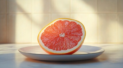 Vibrant Red Grapefruit Slice on Plate