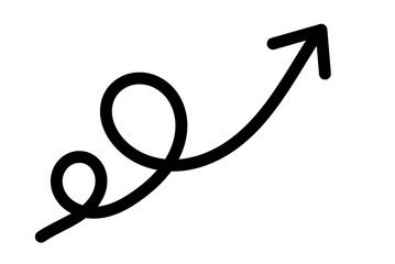 Black curved arrow with loop pointing upward for infographic, presentation, and business growth design element