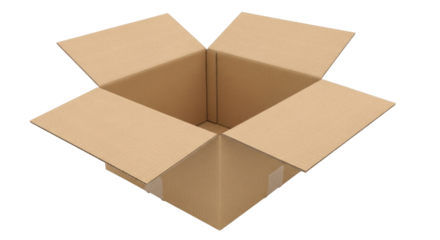 Open cardboard box isolated on transparent background