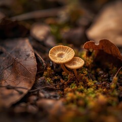 Petits champignons en sous-bois.