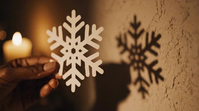 Hand Creating Snowflake Shadow Puppet with Candlelight &ndash; Cinematic 4K Macro Moody Nostalgic Video