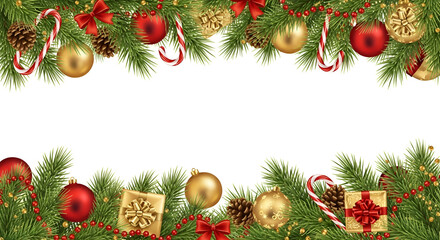 Christmas Garland with Red and Gold Baubles Border