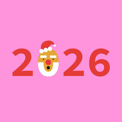 Happy New Year 2026 Santa Claus Face Icon. Festive Holiday Greeting Card. Vector Illustration.