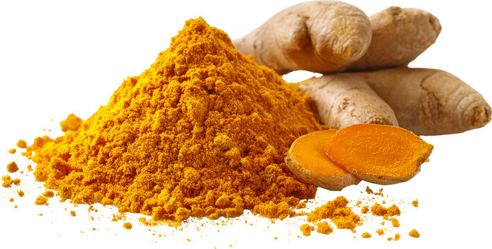 Golden turmeric powder, fresh root, spice, organic, vibrant color, culinary ingredient