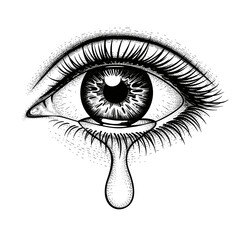 Eye with tear dropping,  engraving concept of engraving  