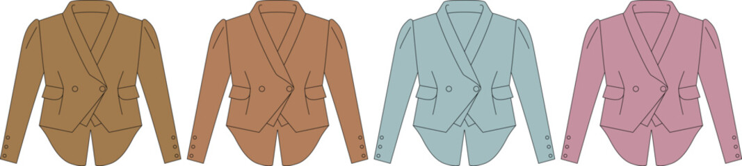 Tailcoat Vector Fashion Template Illustration in Brown, Blue and Pink