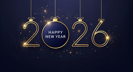 Naklejka premium Elegant Dark Blue 2026 Happy New Year Greeting