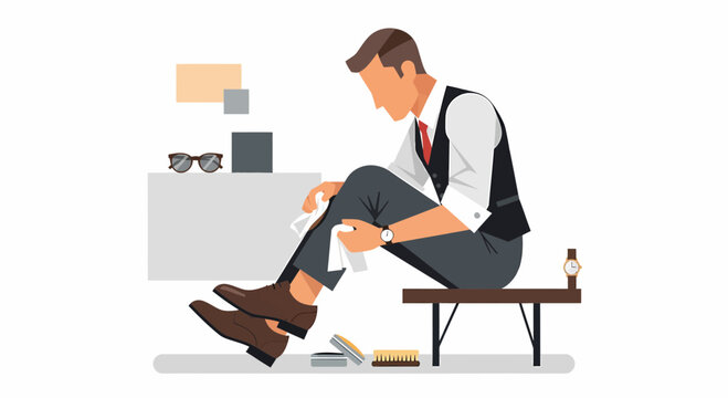 Attentive Grooming Man Polishing His Shoes With Care And Precision