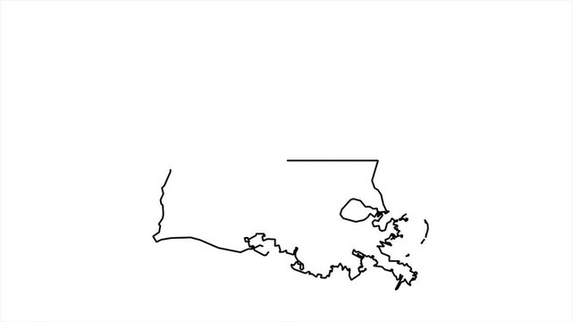 Louisiana map outline drawing animation on white background with simple border sketch effect