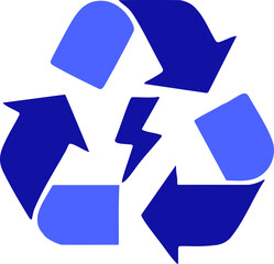 Dynamic blue recycling symbol with electric bolt signifies sustainable energy and eco friendly power solutions for modern green initiatives