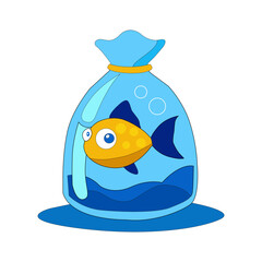 Cartoon Goldfish Inside Plastic Bag Illustration