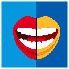 Colourful Mouth Illustration with Red and Yellow Lips on Blue Background