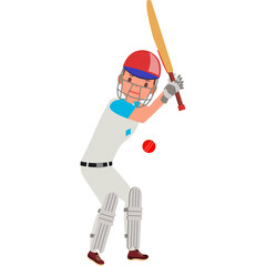 Male Cricket Player Wearing Helmet and Pads Batsman Ready to Hit Ball with Bat in Action Isolated on White Background Dynamic Sport Illustration