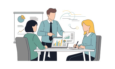Business Teamwork Vector Illustration, Flat Modern Office People Collaboration Concept