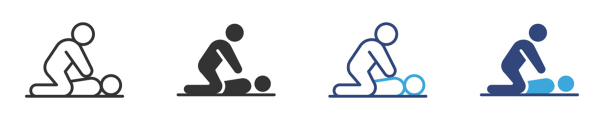 CPR training icon set, vector illustration .