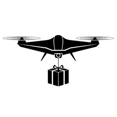 Drone Delivery Silhouette Vector Icon. Modern Automated Service, E-commerce, Logistics, and Technology Icon.