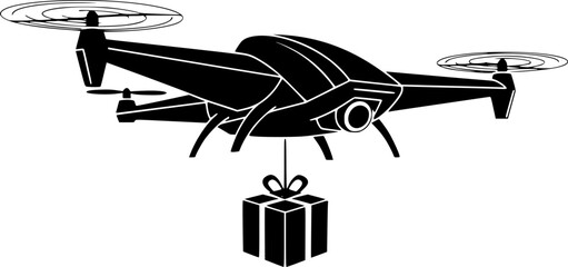 Drone Delivery Silhouette Vector Icon. Modern Automated Service, E-commerce, Logistics, and Technology Icon.