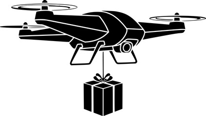 Drone Delivery Silhouette Vector Icon. Modern Automated Service, E-commerce, Logistics, and Technology Icon.