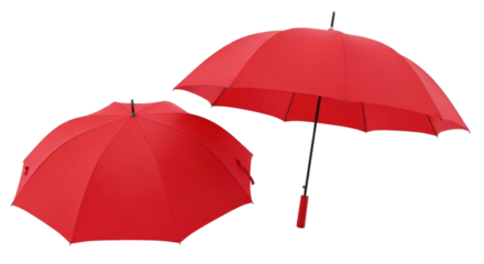 Two red umbrellas isolated on transparent background