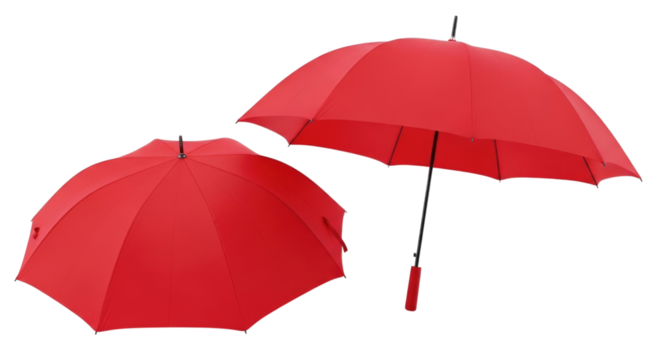 Two red umbrellas isolated on transparent background