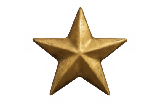 Golden five-pointed star award symbol on transparent background representing success and excellence