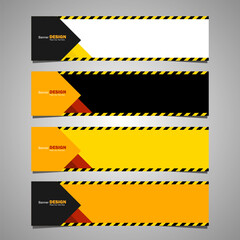 Warning Striped Banner Set, Modern geometric warning banner. Hazard warning. Hazard area sign.