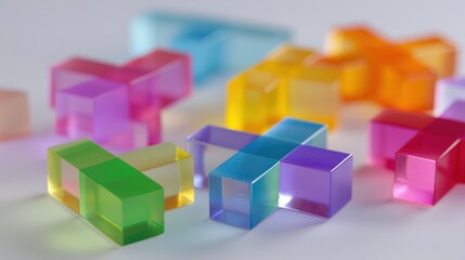 Fototapeta premium Colorful Translucent Geometric Blocks on White