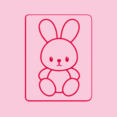 Cute bunny outline icon, red and pink, representing a children's character or Easter