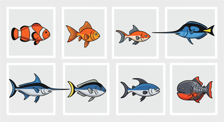 Set of fish icons vector illustration