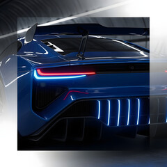 Blue sports car with motion blur on highway