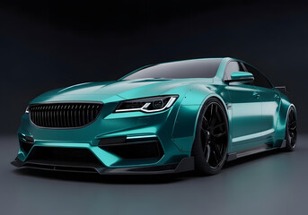 Teal sedan with aggressive front bumper
