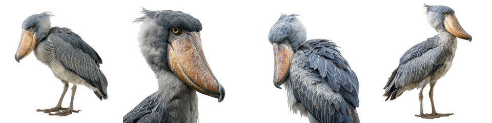 stunning shoe bill stork bird portrait collection on transparent background