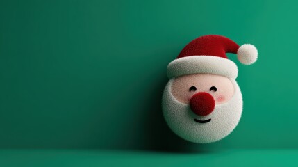 Festive Santa Claus Figure With a Cheerful Expression and Red Hat Against a Green Background During the Christmas Season