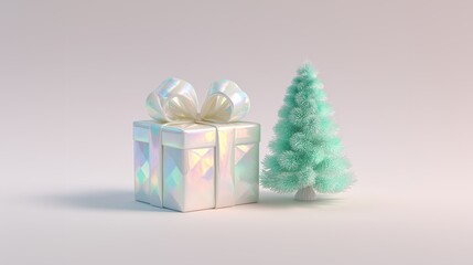 Colorful Gift Box Next to a Small Decorative Tree in a Festive Setting, Perfect for Holiday Celebrations
