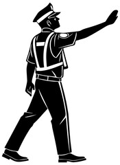 Police Officer Silhouette Signaling Traffic – Public Safety Vector